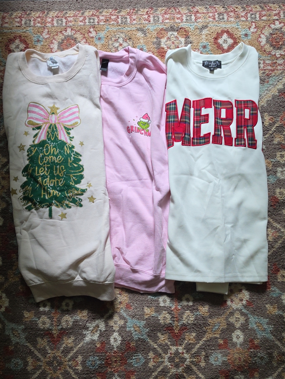 Womens Cream Plaid Lot Of 3 Holiday Sweatshirts